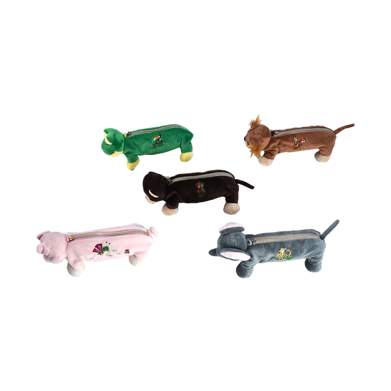 STA0986 動物ぬいぐるみ鉛筆ケースコレクション – カエル/サル/ライオン/ゾウ/豚